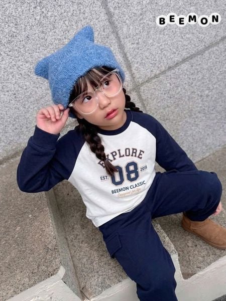 BM2605ST12 - Bộ cotton Beemon rib cổ tròn trẻ em size 120-160