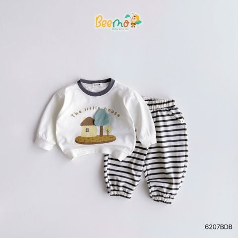 6207BDB - Bộ thun Beemo in cây bé trai màu trắng size 1-6y