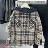 388 - Áo khoác chần phao dáng hoodie 2 màu kẻ caro nâu/ghi size 120-160