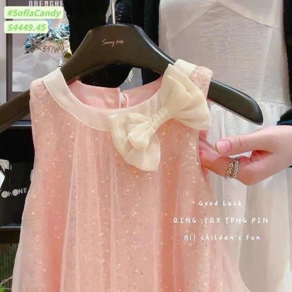 S4449 - Váy Sofia Candy công chúa kim sa hồng phối voan đính nơ cổ size 1 - 10y
