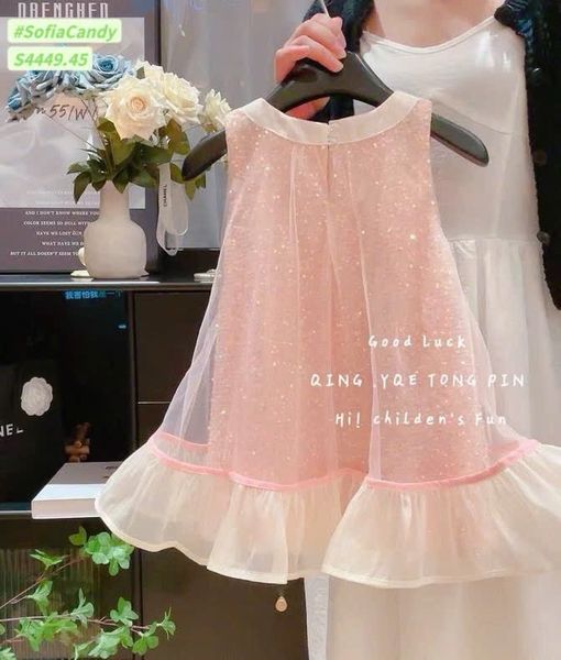 S4449 - Váy Sofia Candy công chúa kim sa hồng phối voan đính nơ cổ size 1 - 10y