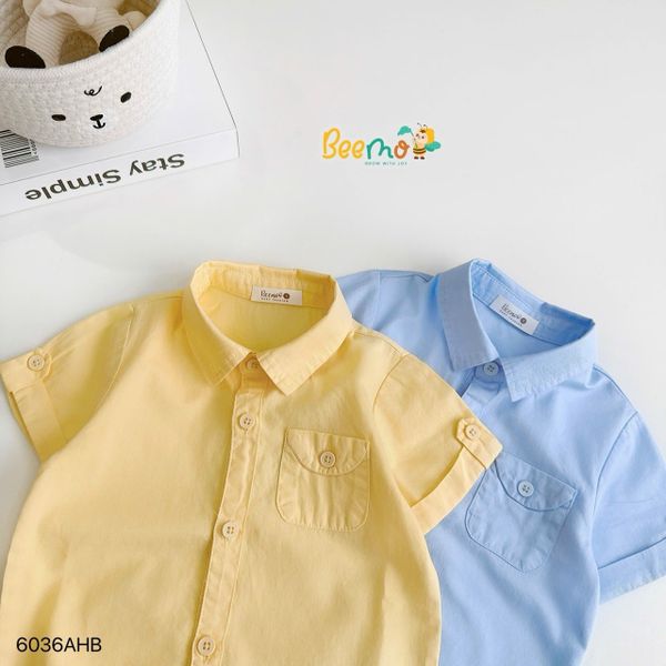 6036AHB - Áo sơ mi Beemo cổ đức, túi cách điệu size 1-6y