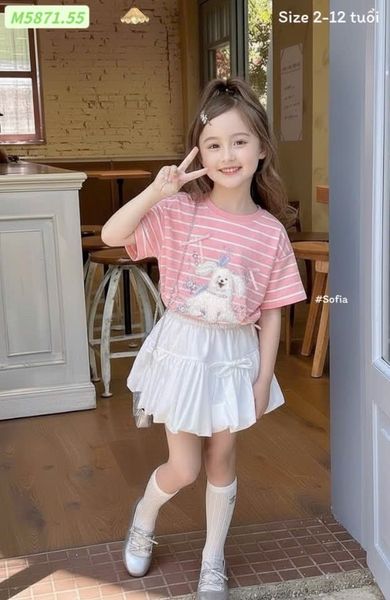 SH2603BBG01 - Set bộ áo cotton + chân váy tầng cho bé size 90-160