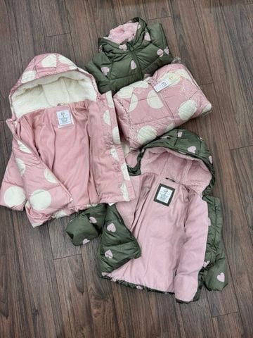 AK40 - Áo khoác phao lót nỉ Baby 2 màu hồng, rêu bé gái size 1-5y
