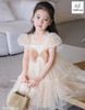 MLS 5324 - Váy công chúa Melisa màu be sao đính nơ bé gái size 2-12y