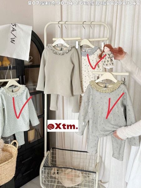 88298 - Bộ nỉ dày đại hàn LNX cổ bèo 3 mẫu Bé Gái size 90 - 140