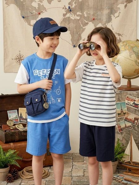 BM2604ST01 - Bộ quần áo cotton Beemon cổ tròn phối tay phối gấu size 120-170