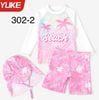 YY302 - Set 3ct bơi YUKE kèm mũ dài tay chống nắng Beach bé gái size 100-160