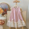 S3440 - Váy Sara Min thô cotton mix chân ren mềm 2 màu hồng/xanh bơ bé gái size 2-12y