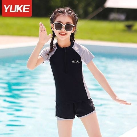 2198 - Bộ bơi rời cộc tay Yuke 3 màu phối tay in chữ ngực size XL - 6XL