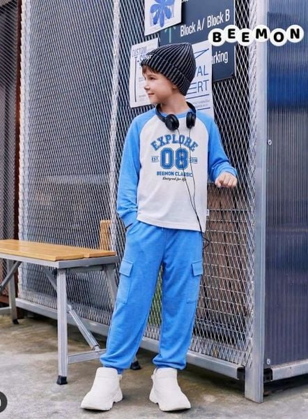 BM2605ST12 - Bộ cotton Beemon rib cổ tròn trẻ em size 120-160