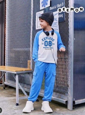 BM2605ST12 - Bộ cotton Beemon rib cổ tròn trẻ em size 120-160