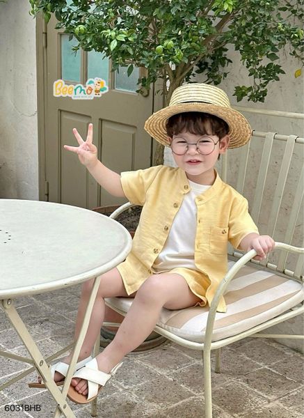 6031BHB - Bộ sơ mi Beemo cổ tàu xẻ tà size 1-6y