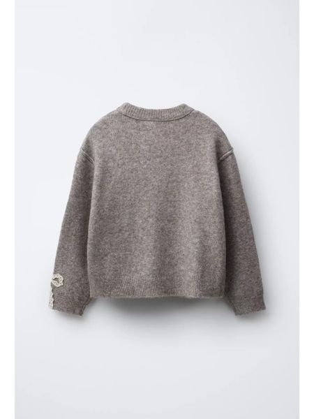 ALBG01 - Áo len màu nâu be nơ ren dòng Đại cho bé size 11-12y / 13-14y