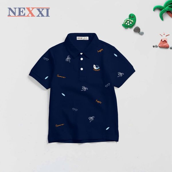 2603.82 - Áo thun Nexxi cổ bẻ họa tiết biển happy size 9-14y