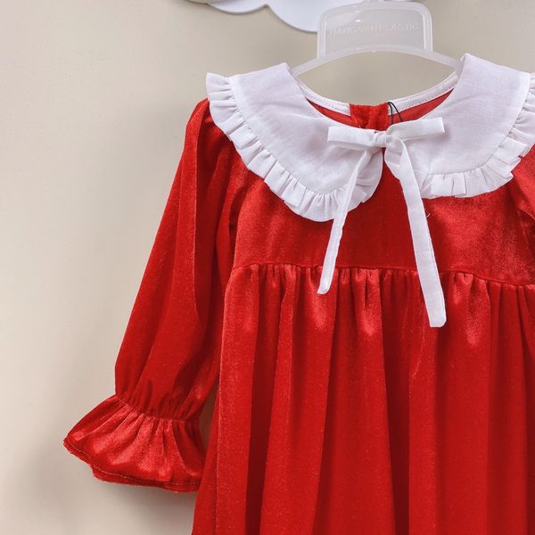 V00119 - Váy nhung đỏ phối cổ sen bèo trắng size 12m - 10y