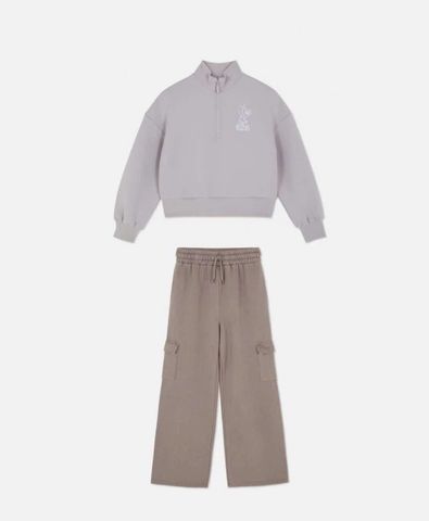 B05 - Bộ nỉ thể thao áo tím Stitch + quần nâu bé gái size 7-15y