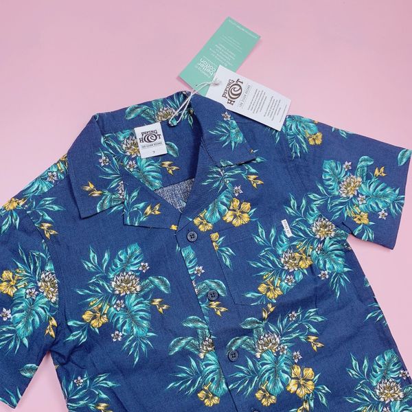 ABT53 - Áo sơ mi thô đũi, lanh Piping Hot hoa lá summer BT size 1-16y