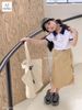 MLS212 - Set Melisa áo trắng cổ đức + chân váy kaki dài túi hộp size 2-12y