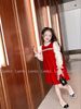 V00115 - Váy nhung đỏ nhũ tay phối voan tơ màu kem size 1-10y