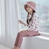 383 - Bộ bơi 3ct áo hồng quả táo + quần váy + mũ vành BG size 100-140