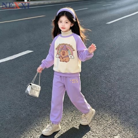 2410.8 - Bộ da cá Win Win dài tay phối màu capy và labubu size 1-14y