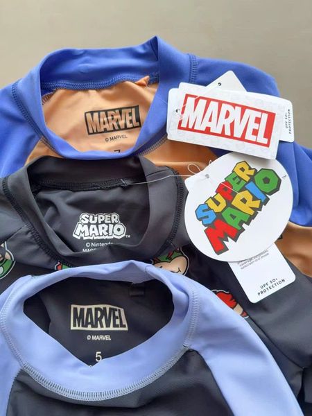 DB00015 - Bộ bơi Marvel Mario, Spiderman, Black Panther bé trai size 2-8y