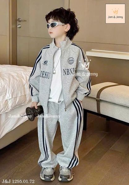 JJ 1295 - Bộ nỉ da cá Jam & Jenny kéo khóa Hiessu 2 màu bé trai size 2-12y