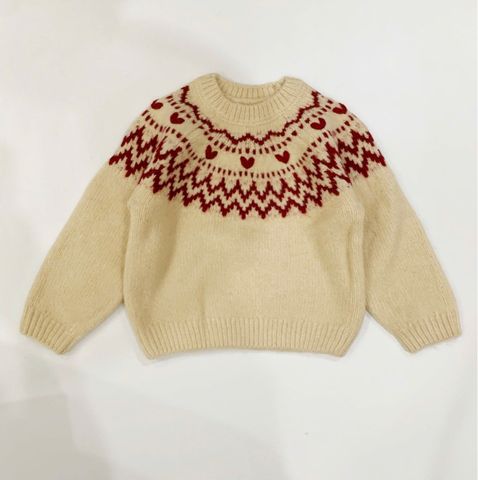 ALBG07 - Áo len màu be hoạ tiết thổ cẩm đỏ bé gái size 1-6y