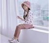 383 - Bộ bơi 3ct áo hồng quả táo + quần váy + mũ vành BG size 100-140