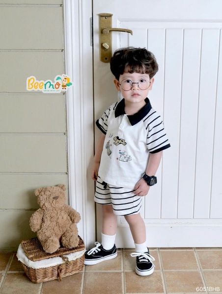 6051BHB - Bộ Polo Beemo tay quần kẻ size 1-6y