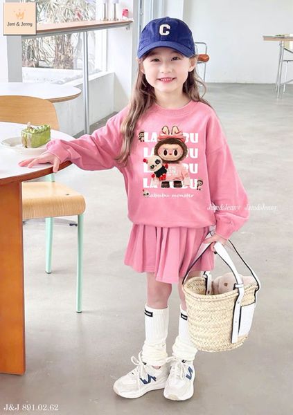 LABU612 - Set áo + chân váy da cá Jam&Jenny hình Labubu 2 màu hồng / trắng size 6 - 12y