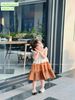 S5020 - Váy Sofia Candy hai dây cánh tiên kem phối nâu 3 tầng size 1 - 10y