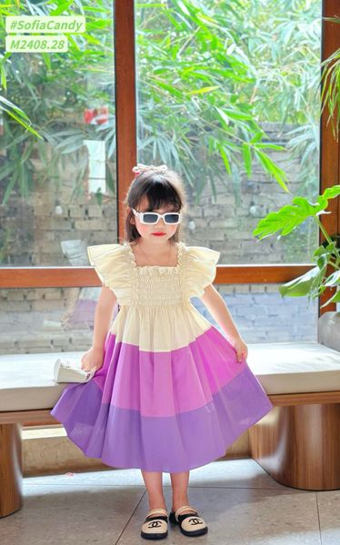 V00046 - Váy Mia Kids tiểu thư smock phối sắc màu BG size 1-10y