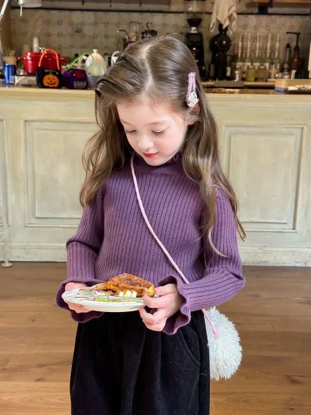 24A169 - Áo len dệt kim cho bé gái (áo chui đầu), chất liệu sợi tổng hợp size 90-160, không thương hiệu, NSX Huzhou Zhili Kujun Clothing Co., Ltd