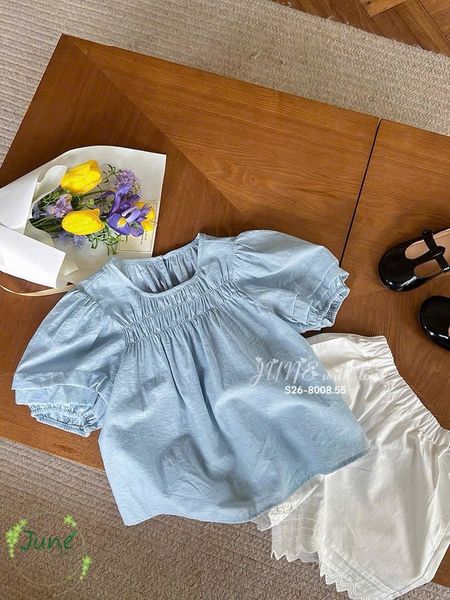 VJ135 - Set bộ thô June with love áo xanh cổ chun - quần trắng size 2 - 12y