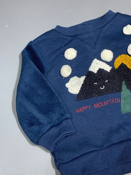 ABT116 - Áo nỉ lót lông kiabi màu xanh happy mountain bé trai