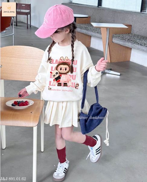 LABU612 - Set áo + chân váy da cá Jam&Jenny hình Labubu 2 màu hồng / trắng size 6 - 12y
