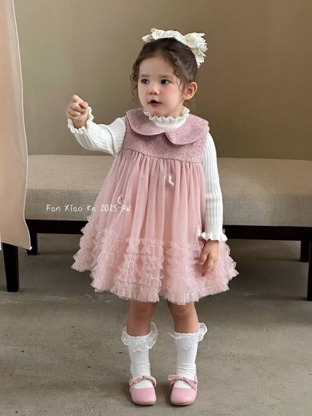 F25108 - Set 2ct QC Fanxiaoke áo len tăm + váy công chúa màu hồng size 80-120