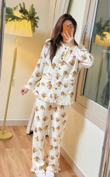 BM2508PJ02 - Pyjama Beemon vải tổ ong màu be họa tiết cho Mẹ freesize 50-65kg