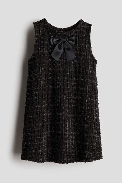 V00013 - Váy dạ tweed dư xịn đính nơ 2 màu đỏ/đen cho bé gái size 92-134