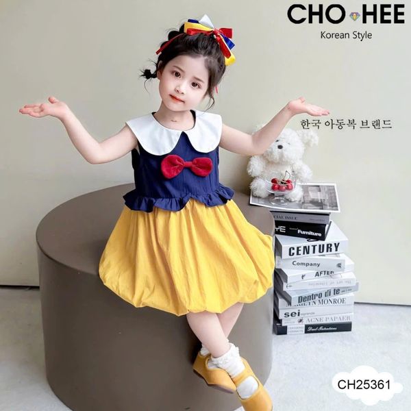 CH25361 - Váy bạch tuyết đính nơ đỏ cho bé gái size 2-11y