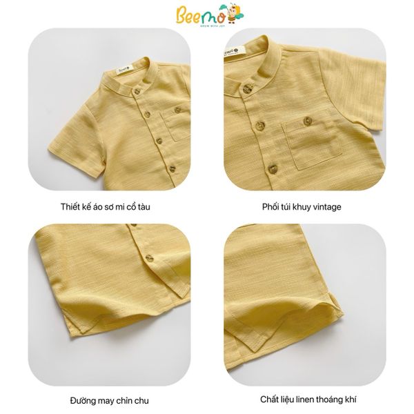 6031BHB - Bộ sơ mi Beemo cổ tàu xẻ tà size 1-6y