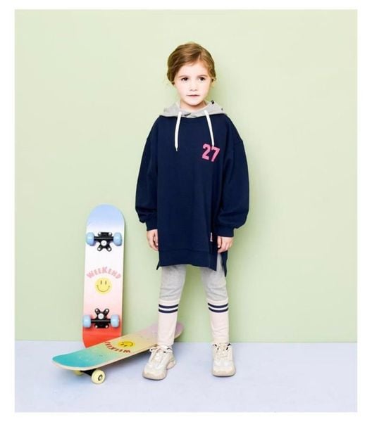 V00171 - Áo váy nỉ da cá màu navy/hồng số 27