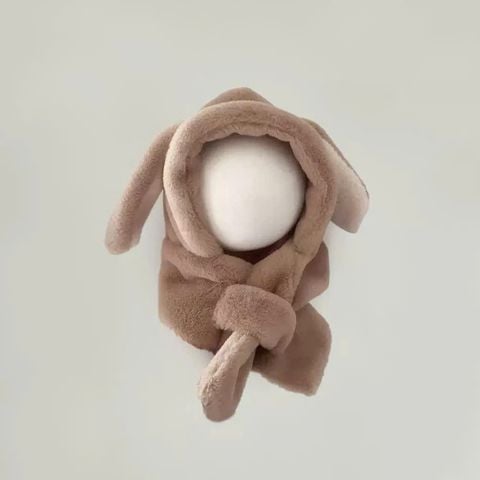 PK09 - Mũ choàng lông liền khăn thỏ tai dài cho bé Free size 2 - 6y
