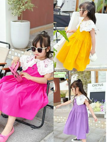 V00034 - Váy Sofia Candy tiểu thư trơn sắc màu phối cổ thêu trắng size 2-12y