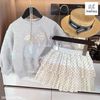 MLS 5824 - Bộ nỉ Melisa áo ghi nơ + chân váy xếp ly chấm bi bé gái size 2-12y