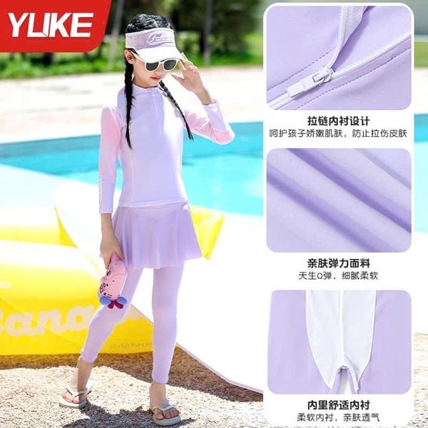 1184 - Bộ bơi YUKE dài tay + quần váy dài chống nắng cho bé size XL-6XL