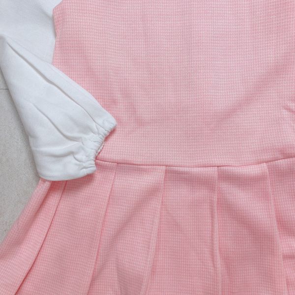 V00011 - Váy nỉ kẻ hồng phối cổ sen - tay trắng size 110 - 150