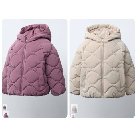 AK32 - Áo khoác phao vải chống thấm 2 màu be/ hồng tím bé gái size 1-6y